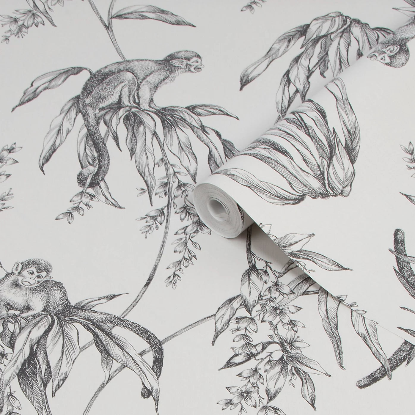 Superfresco Saimiri Anthracite Grey Monkey Wallpaper 106157
