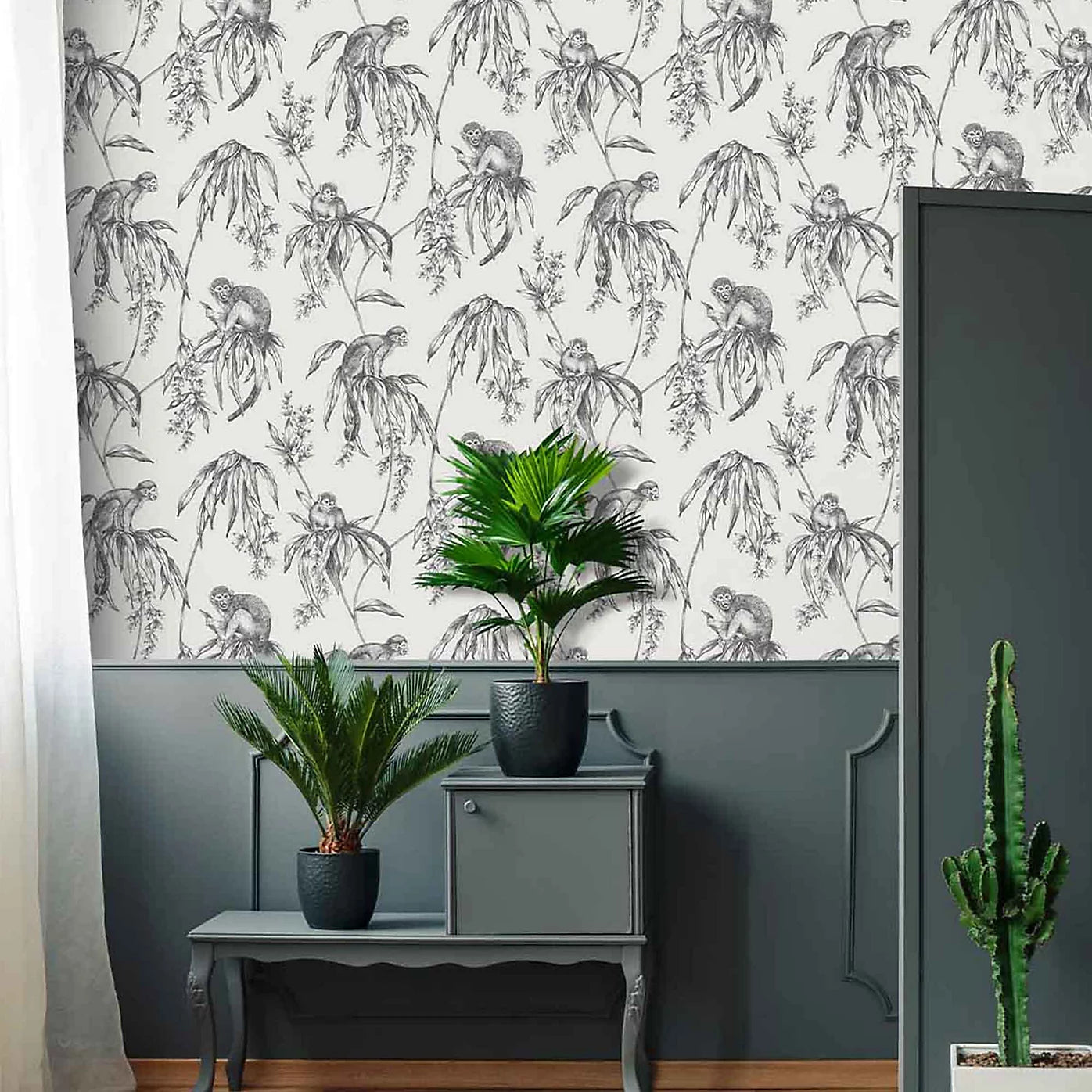 Superfresco Saimiri Anthracite Grey Monkey Wallpaper 106157