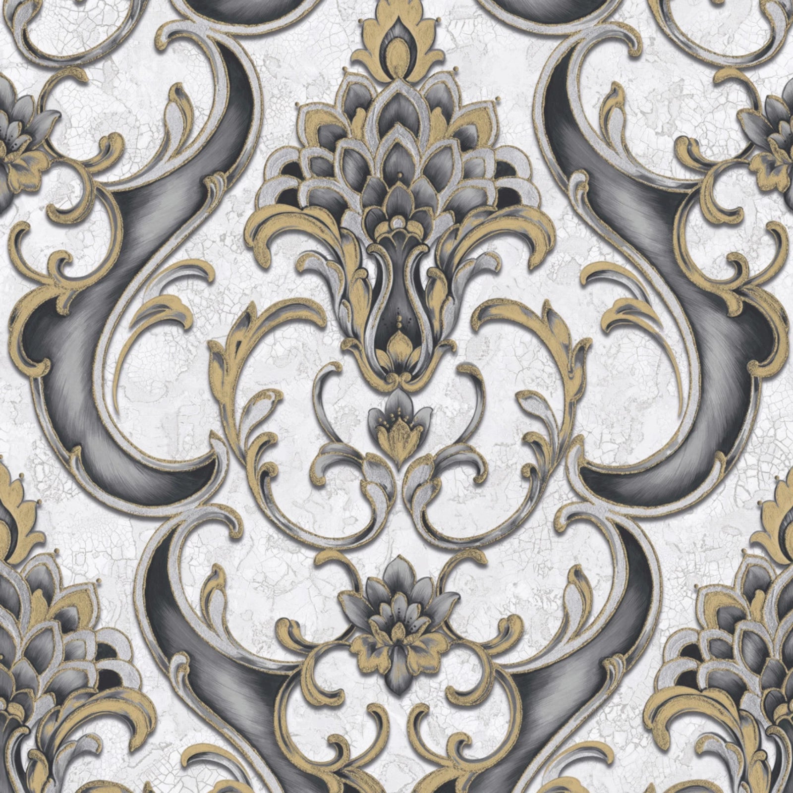 Vasari Sonata Black & Gold Damask Heavyweight Luxury Wallpaper 539783