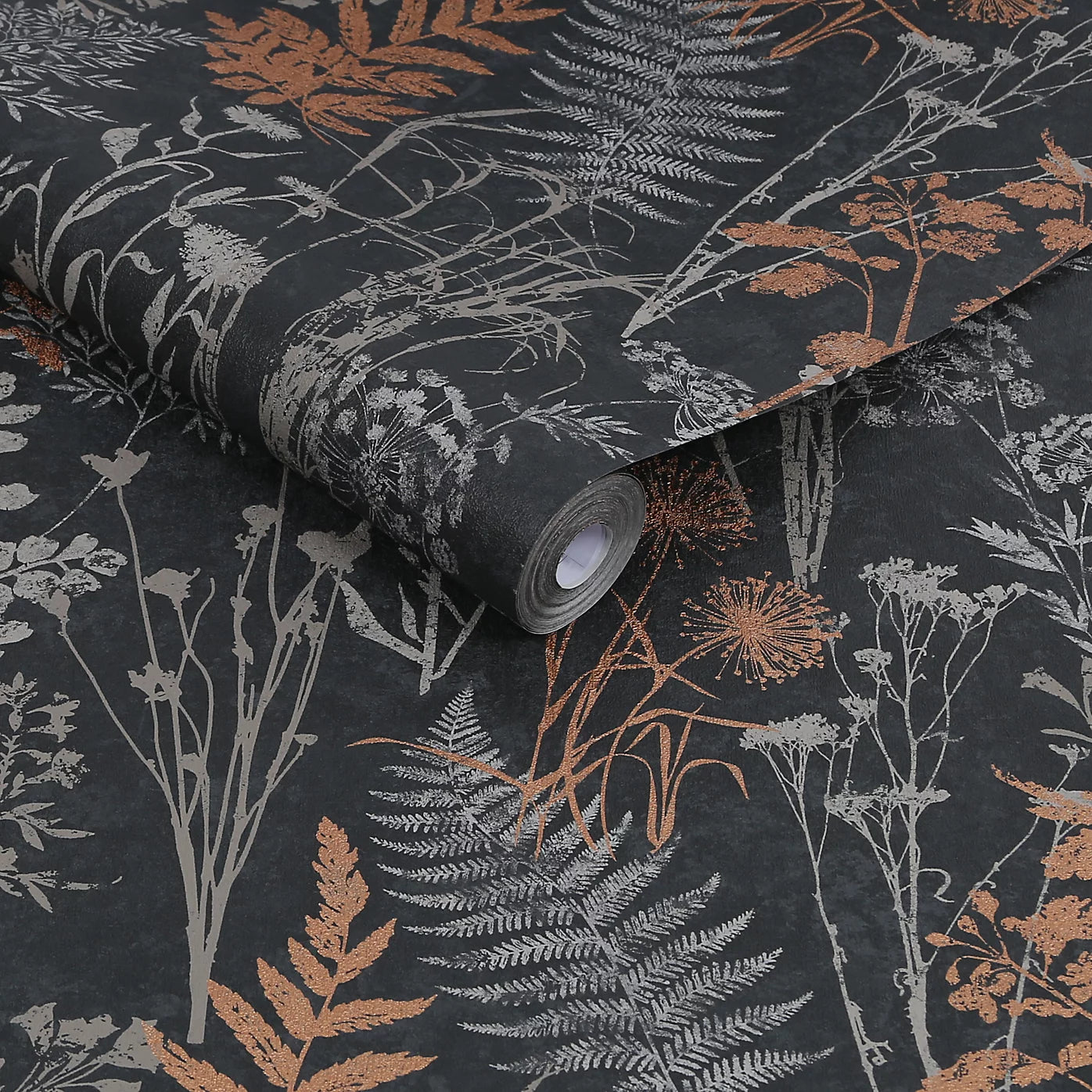 Graham & Brown Organics Black & Copper Floral Wallpaper 120718
