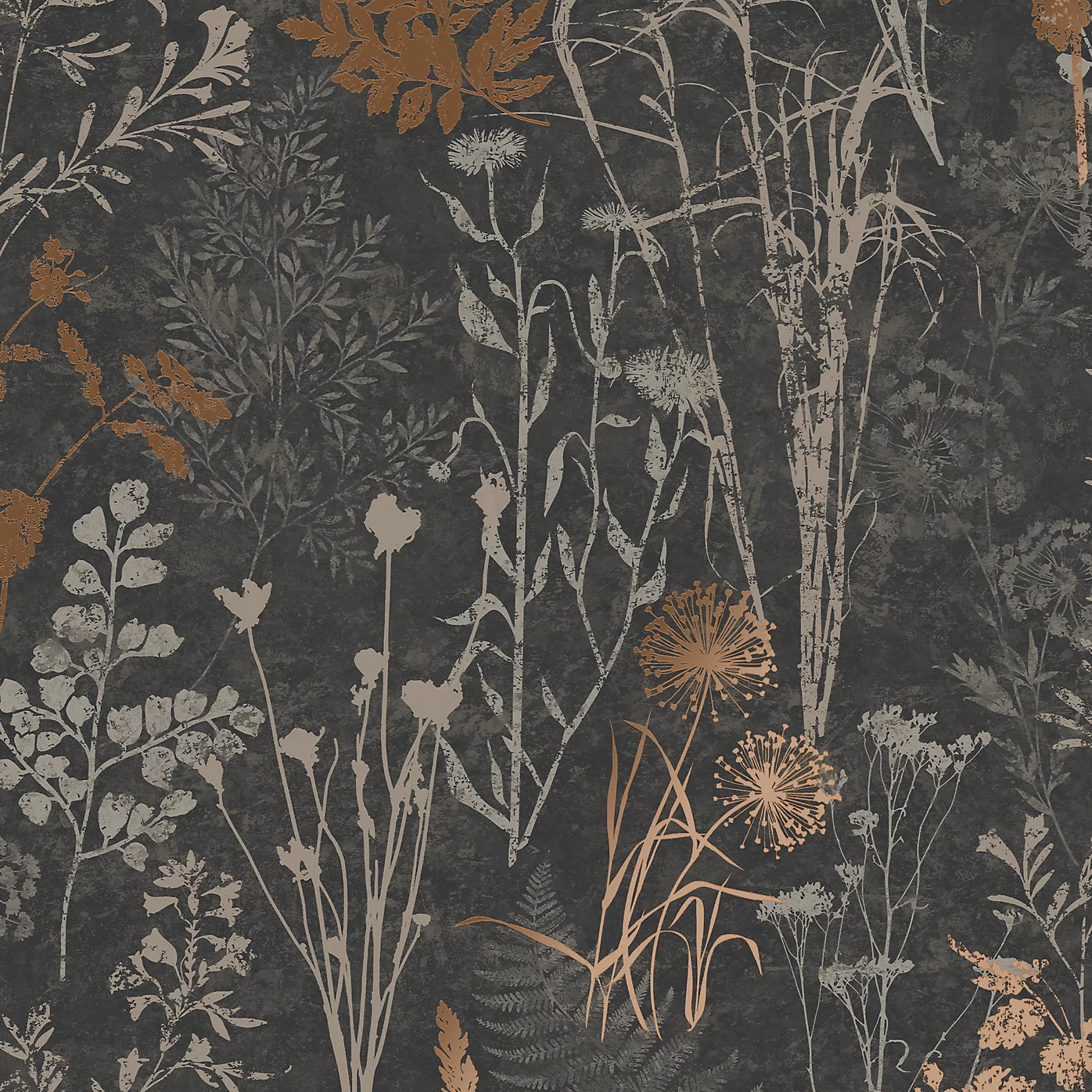 Graham & Brown Organics Black & Copper Floral Wallpaper 120718