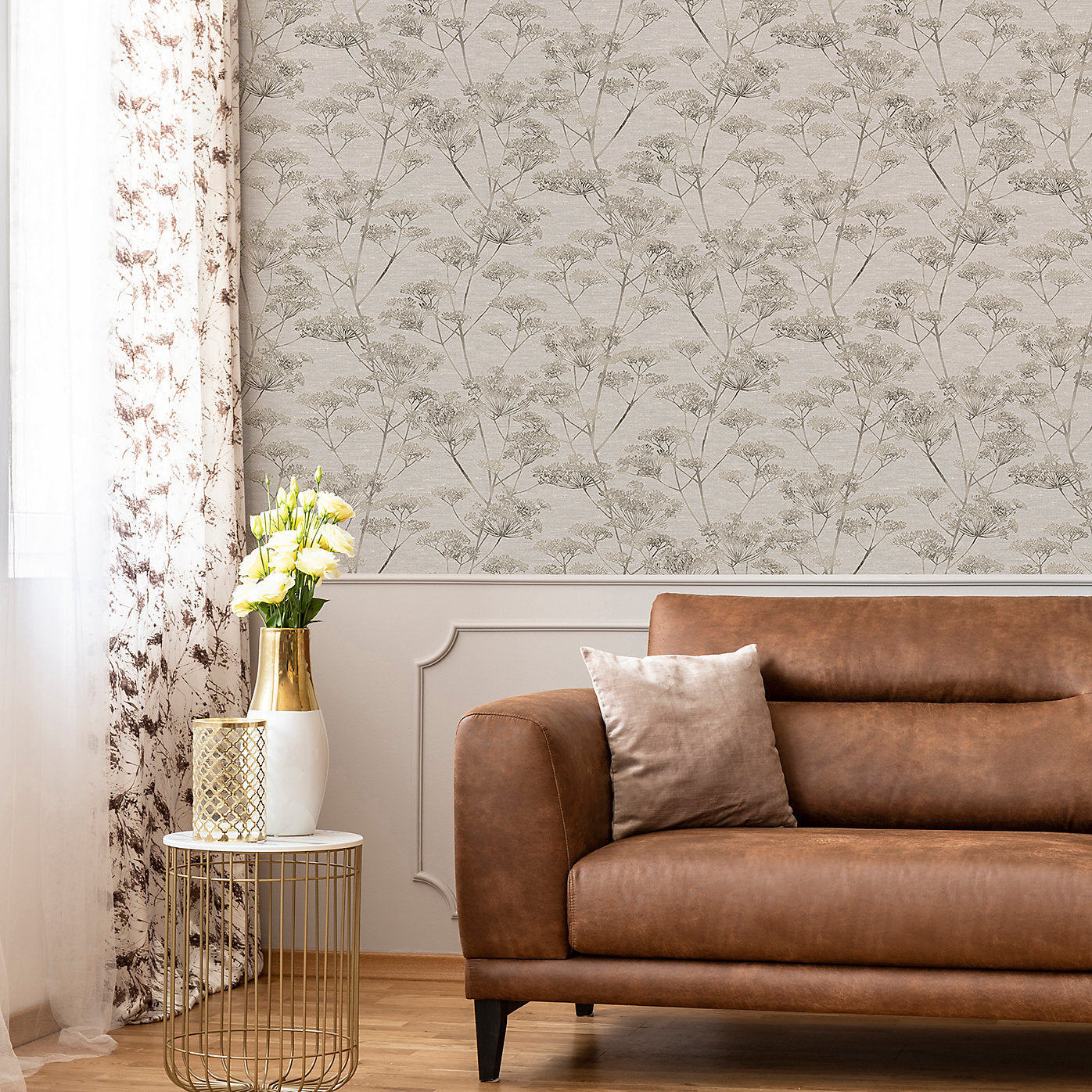 Graham & Brown Serene Seed-Head Grey Floral Wallpaper 119968