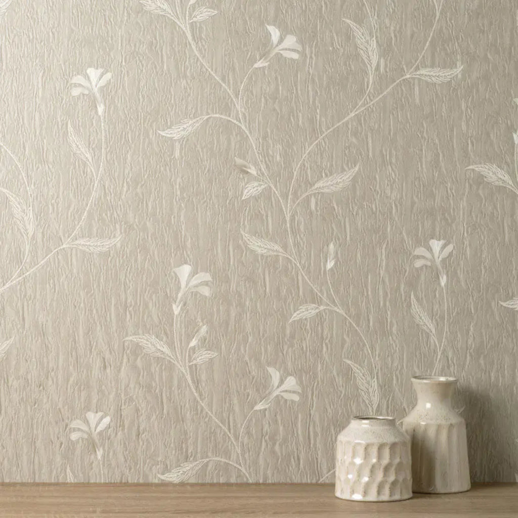 Vymura Bellagio Taupe Beige Floral Trail Heavyweight Luxury Wallpaper M95652