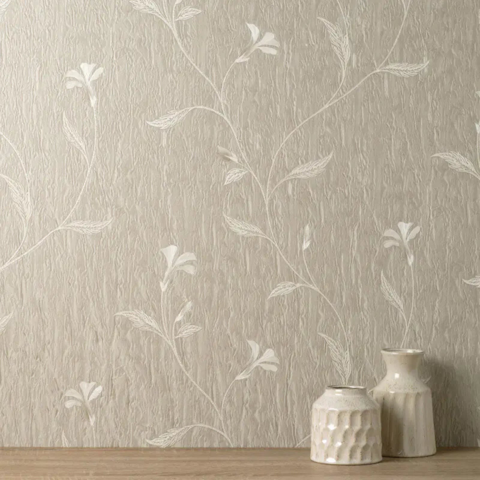 Vymura Bellagio Taupe Beige Floral Trail Heavyweight Luxury Wallpaper M95652