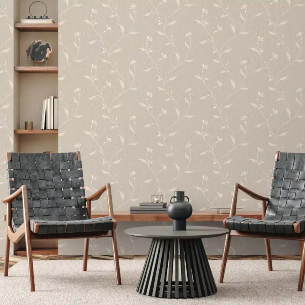 Vymura Bellagio Taupe Beige Floral Trail Heavyweight Luxury Wallpaper M95652