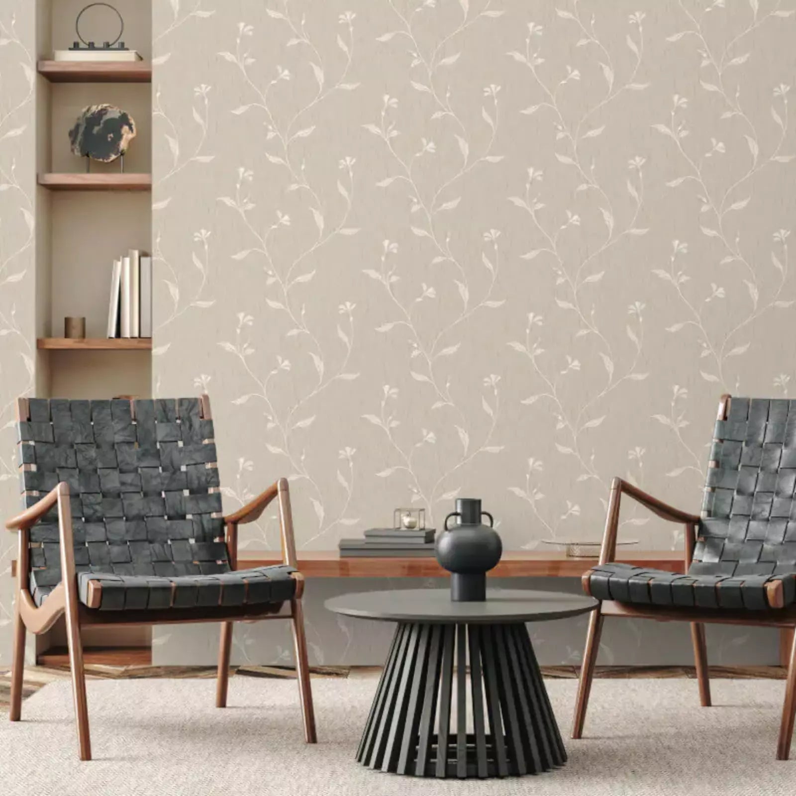 Vymura Bellagio Taupe Beige Floral Trail Heavyweight Luxury Wallpaper M95652