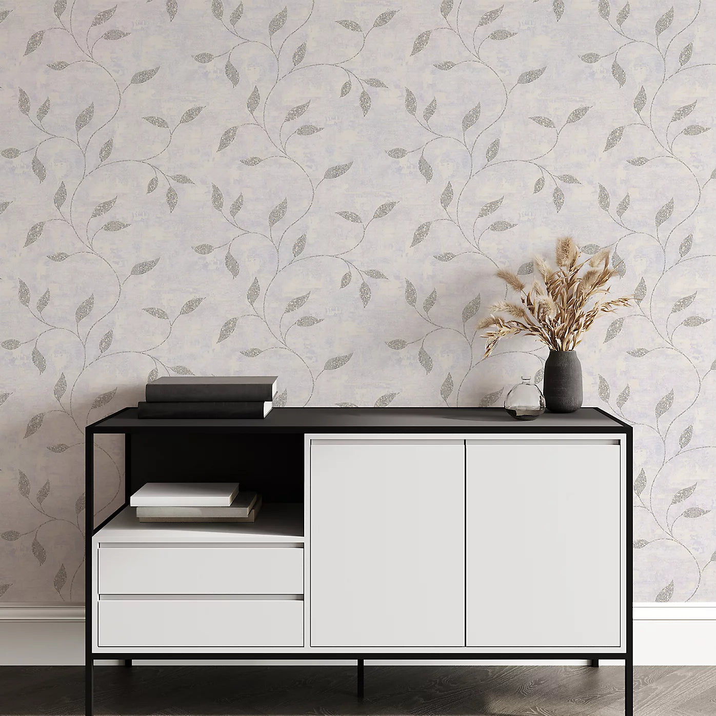 Graham & Brown Steel Gold Ornamental Leaf Wallpaper 128811