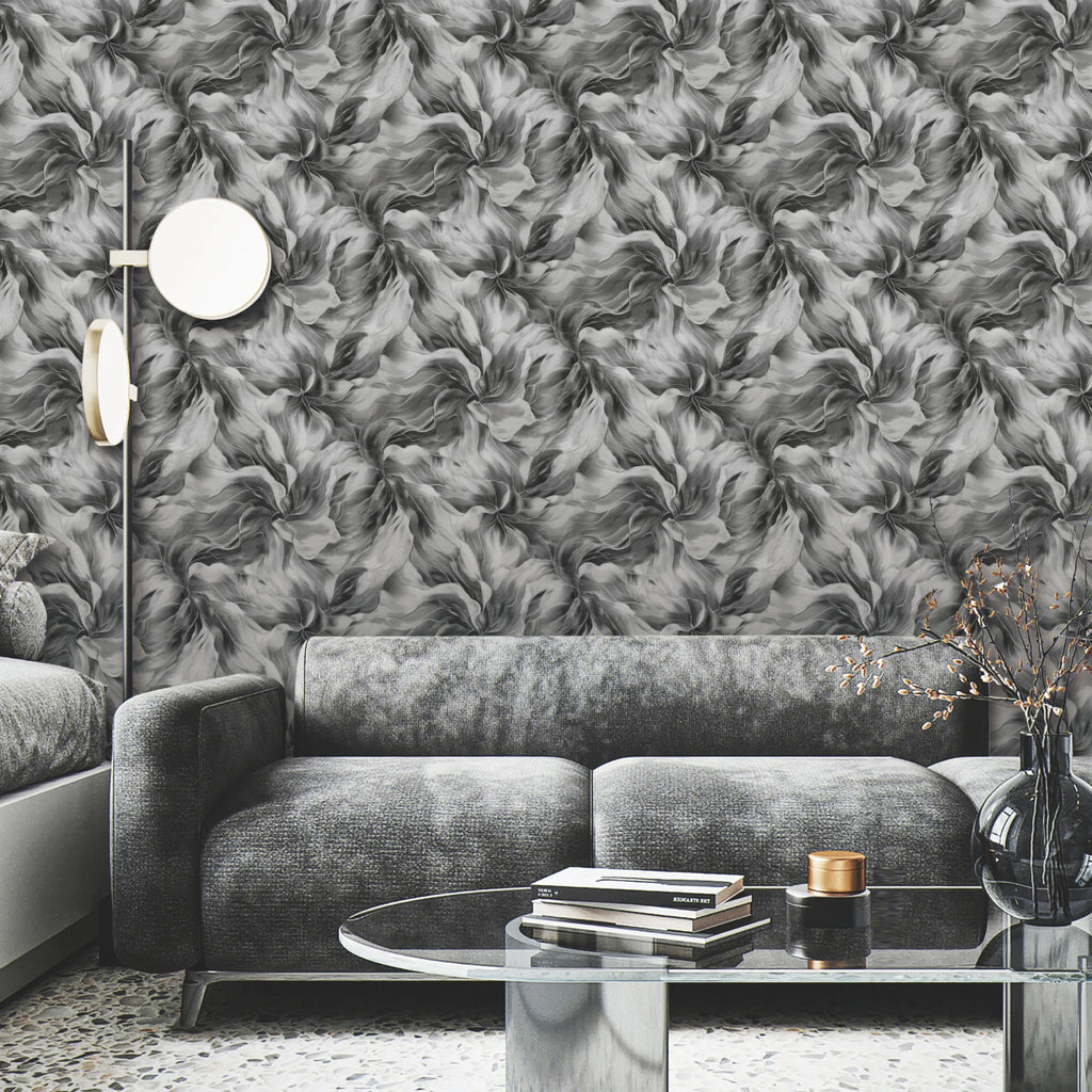 Sartoria Charcoal Grey Serenity Glitter Sparkle Floral Wallpaper 7863
