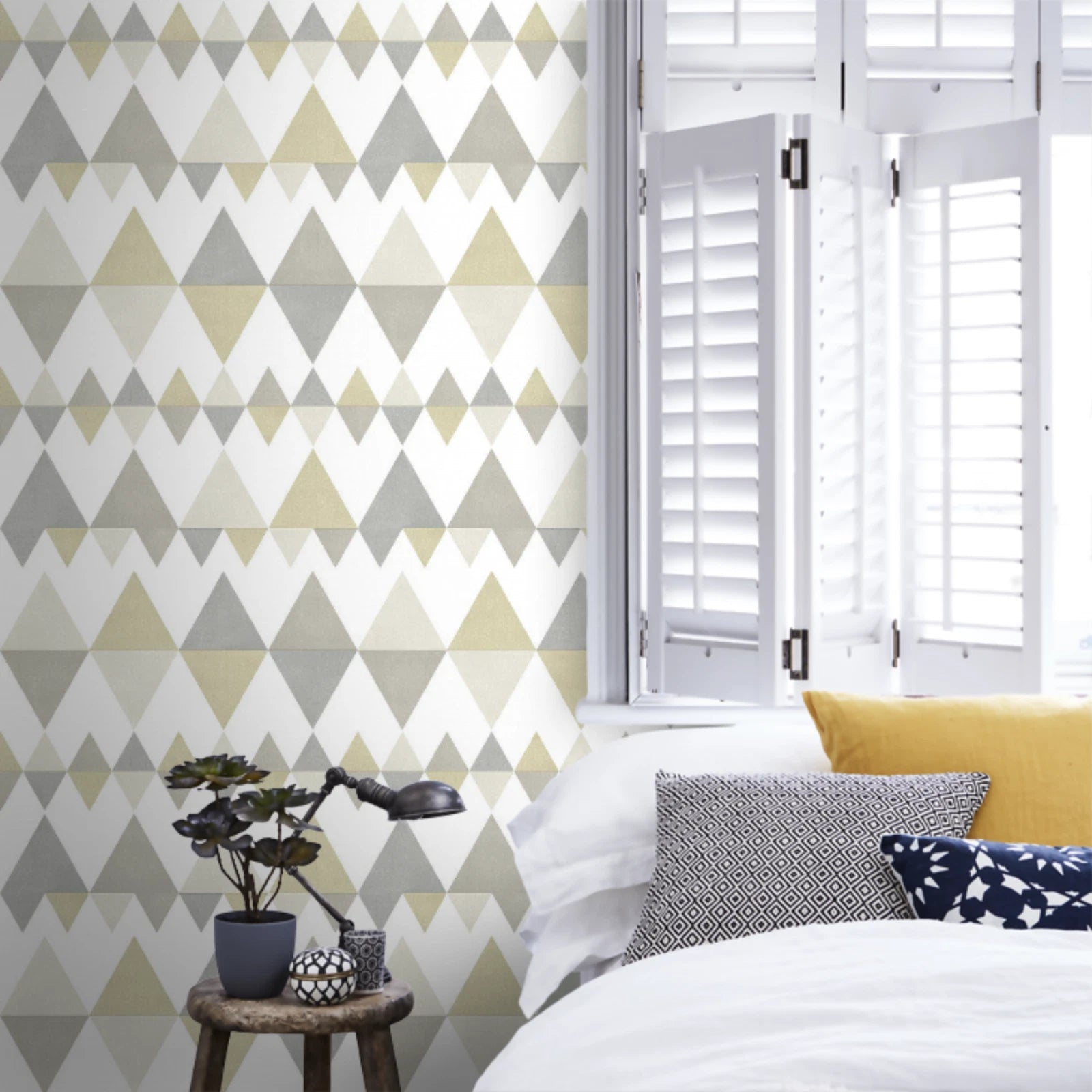 A Street Folklore Beige & Grey Triangles Geometric Wallpaper FD25127