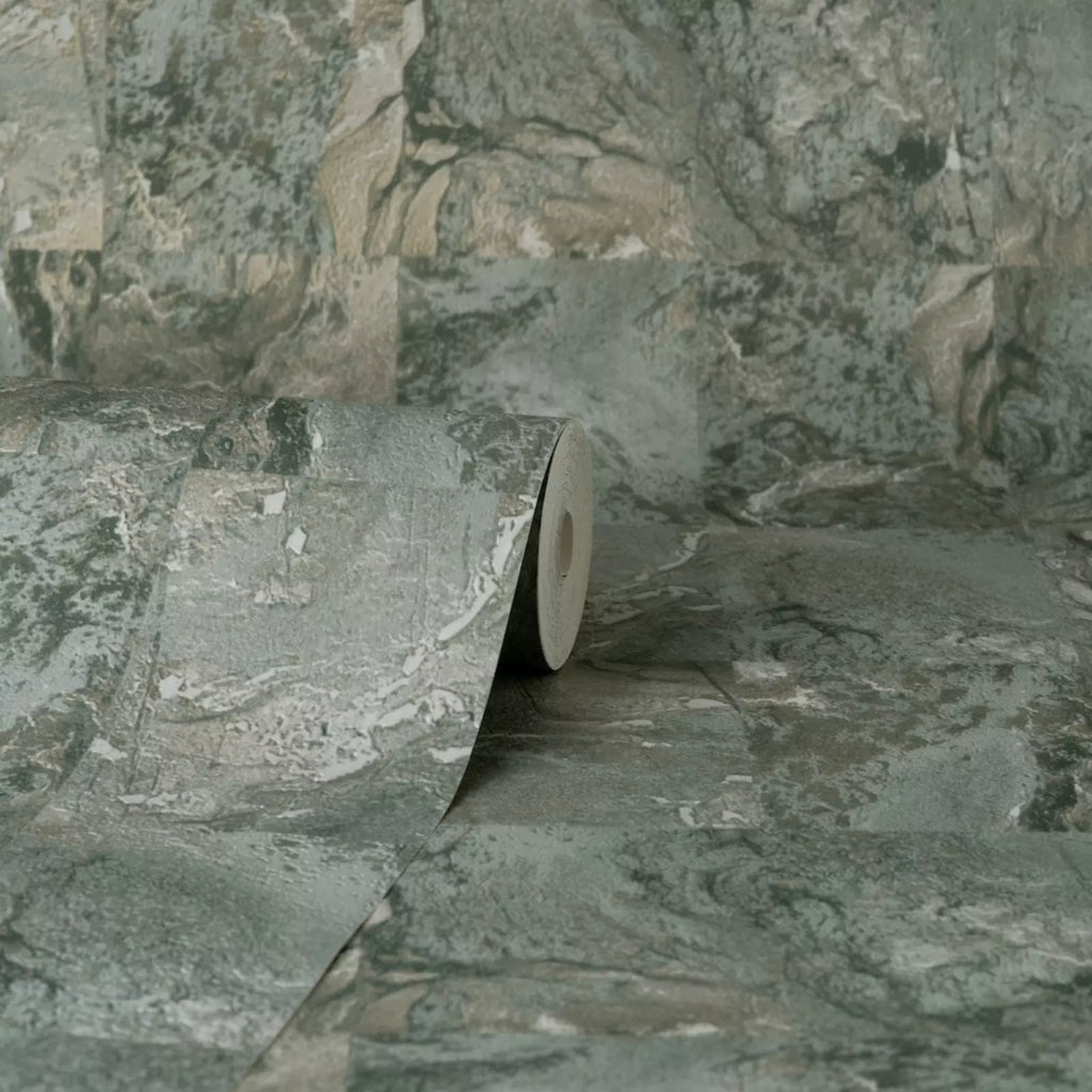 Vymura Savona Marble Tile Emerald Green & Gold Wallpaper M95638