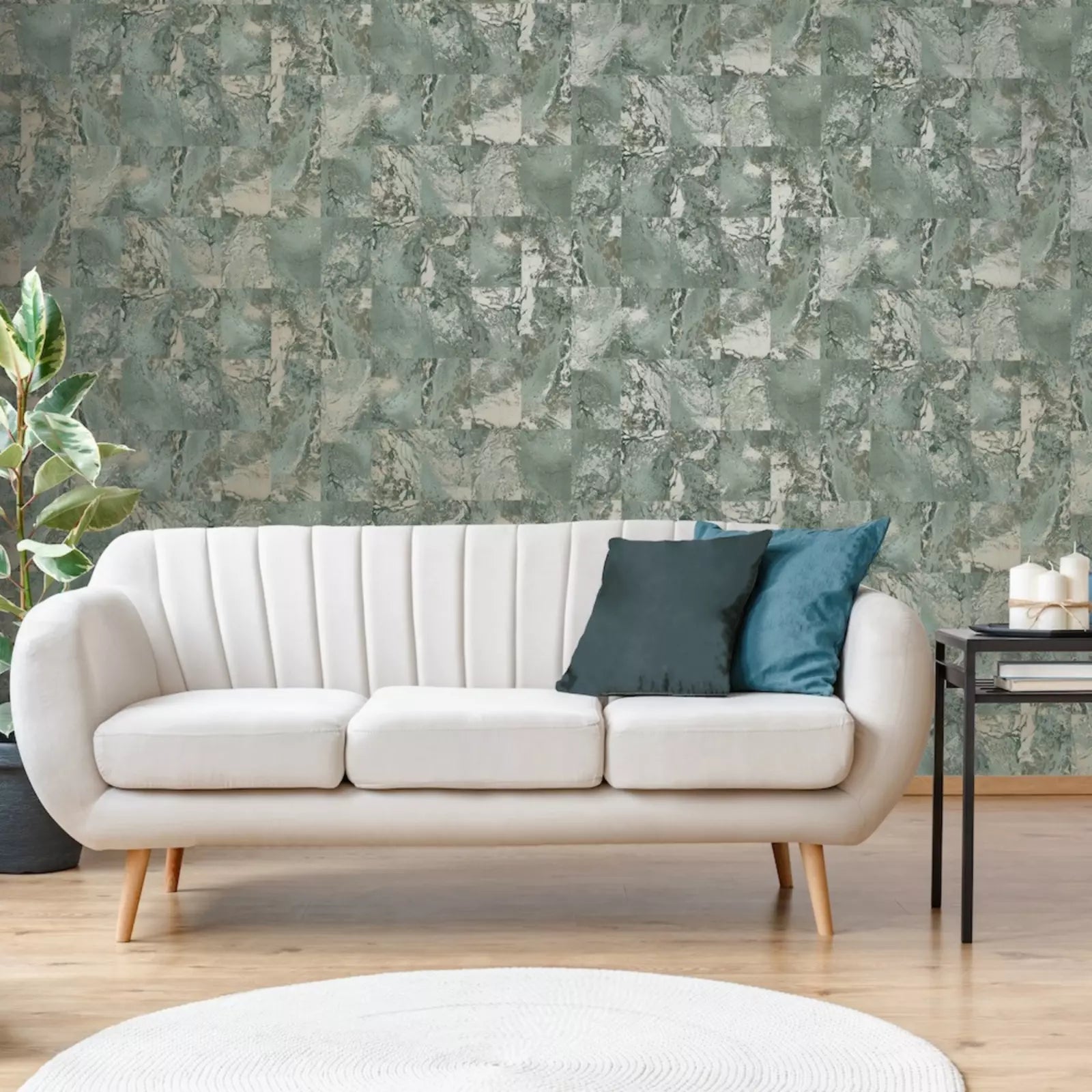 Vymura Savona Marble Tile Emerald Green & Gold Wallpaper M95638