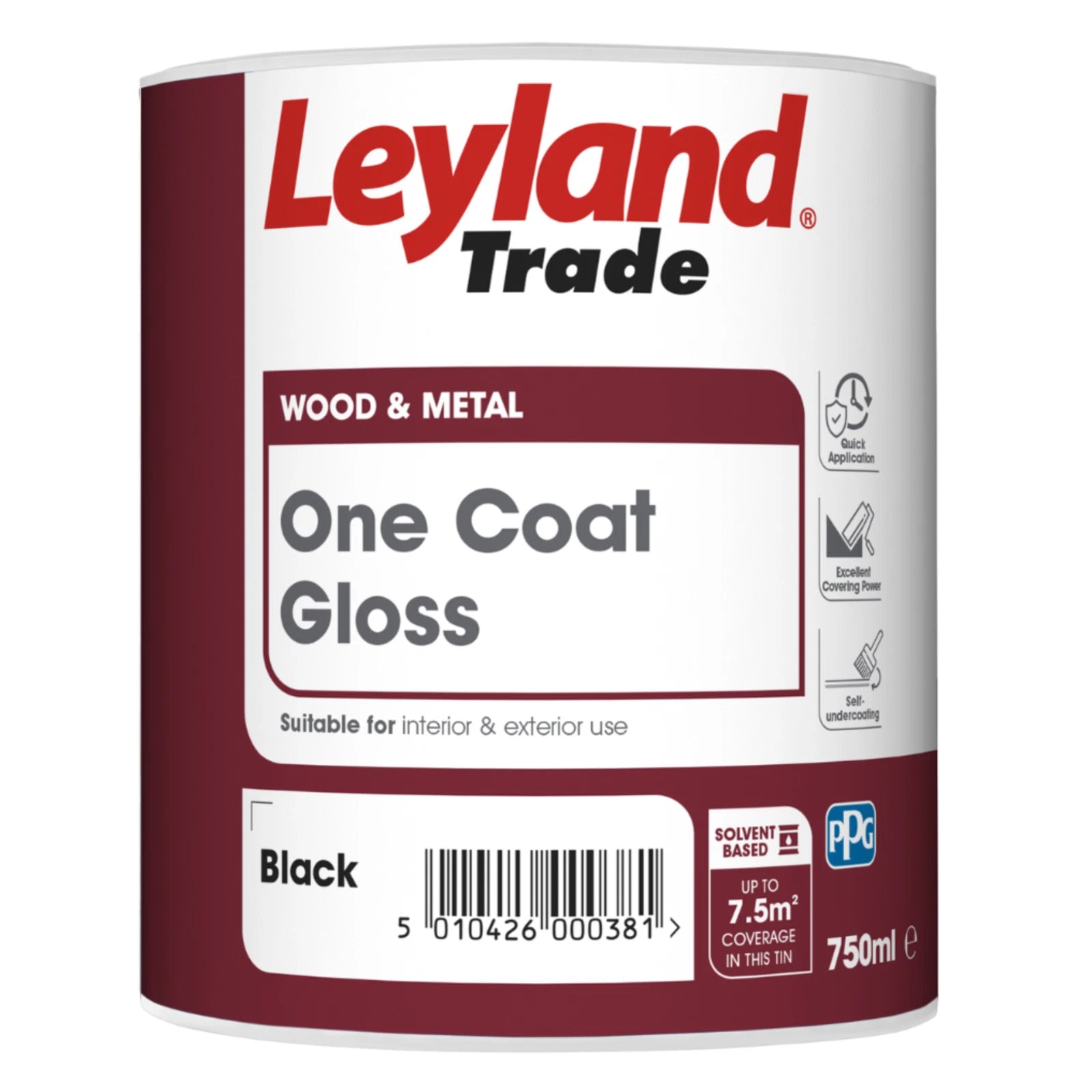 Leyland Black Gloss One Coat Wood & Metal Interior & Exterior Paint 750ml
