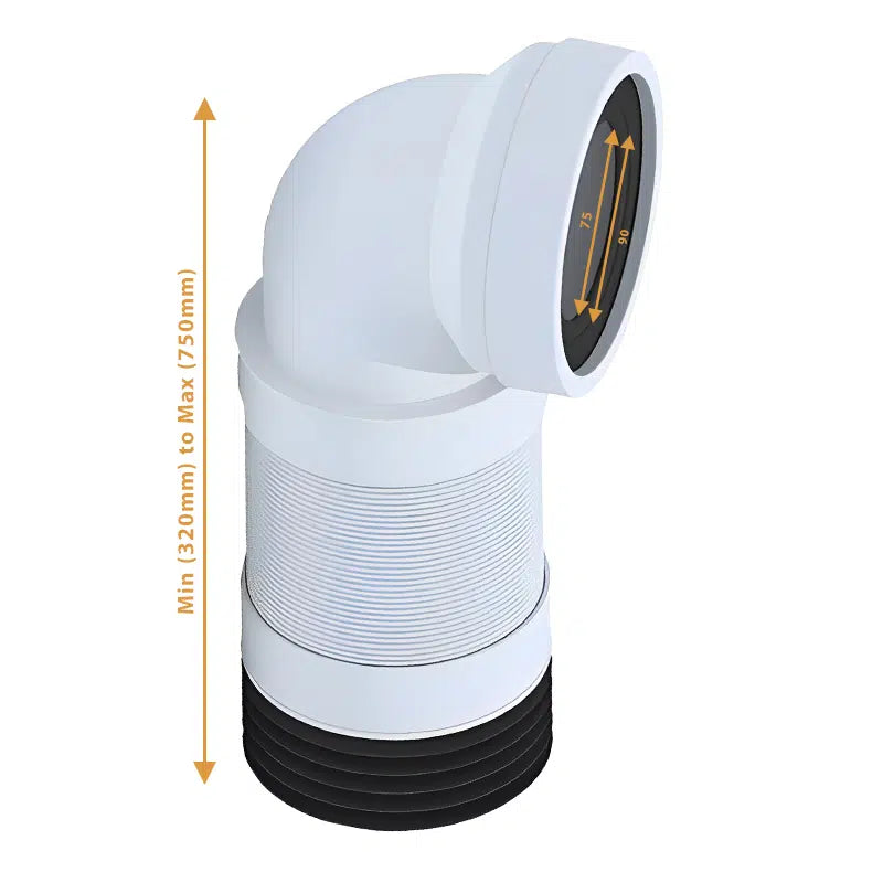 90° WC Extendable Pan Connector – 300mm/750mm pc23