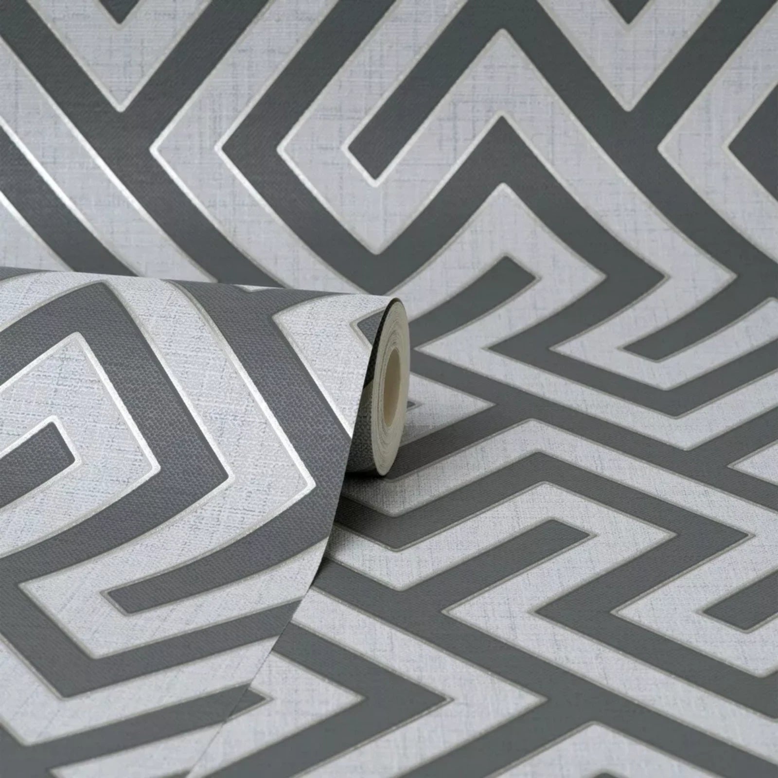Larson Geometric Metallic Charcoal Grey Modern Wallpaper FD43069