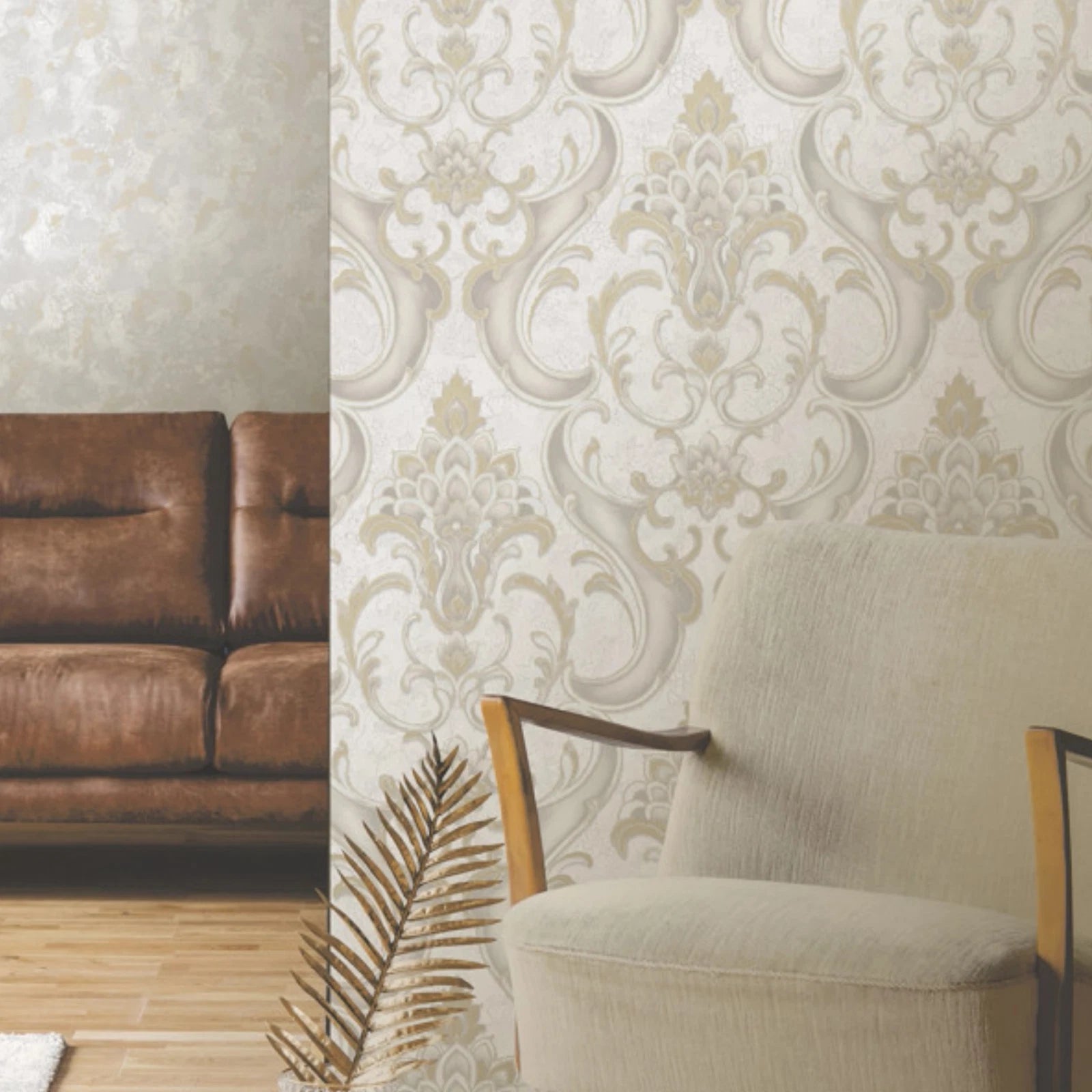 Vasari Sonata Gold Damask Heavyweight Luxury Wallpaper 539769