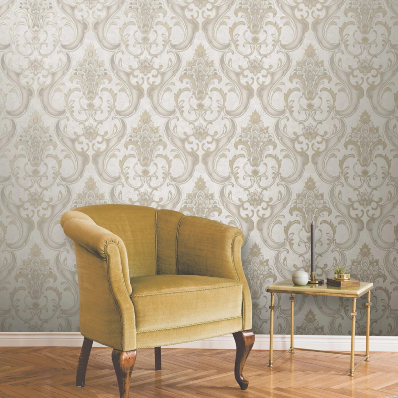 Vasari Sonata Gold Damask Heavyweight Luxury Wallpaper 539769
