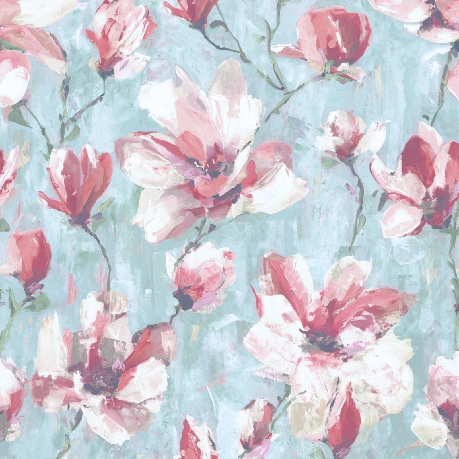 Grandeco Camilla Teal Green Pink Floral Watercolour Effect Wallpaper A72401