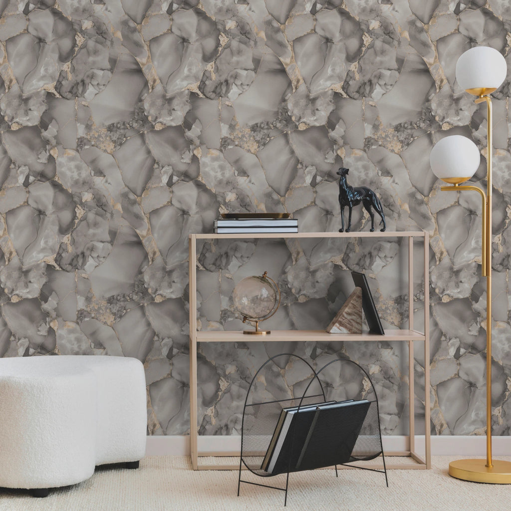 AS Luxury Marble Stone Plaster Grey & Gold Wallpaper 79079-1