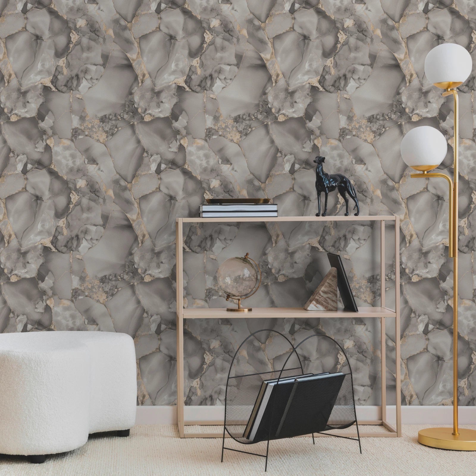 AS Luxury Marble Stone Plaster Grey & Gold Wallpaper 79079-1