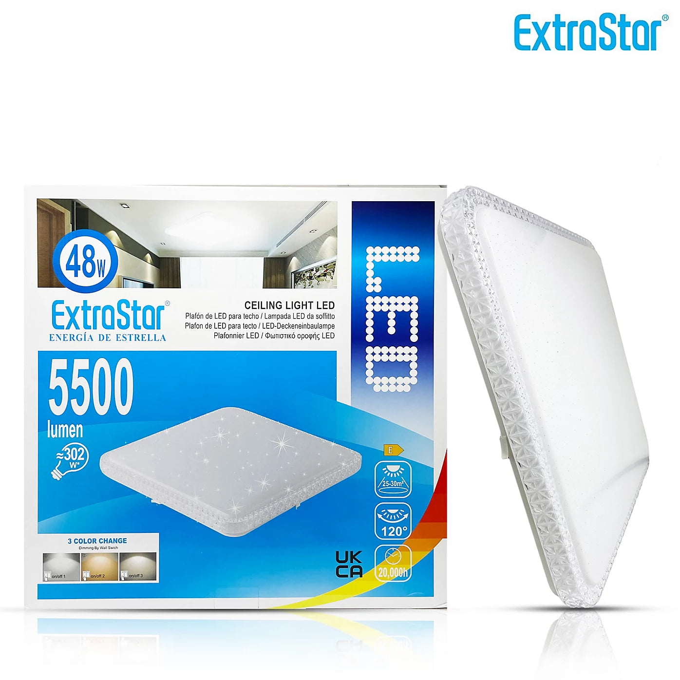 Extrastar 48W Crystal Edge Square White Tri Tone Ceiling Light IP20 lf73