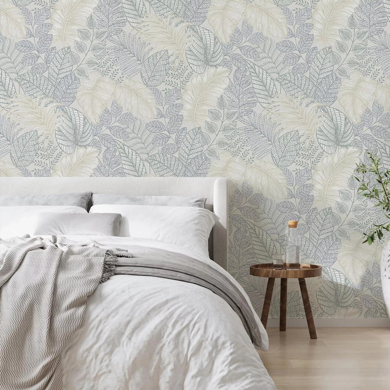Graham & Brown Scattered Leaves Duck Egg Wallpaper 122421