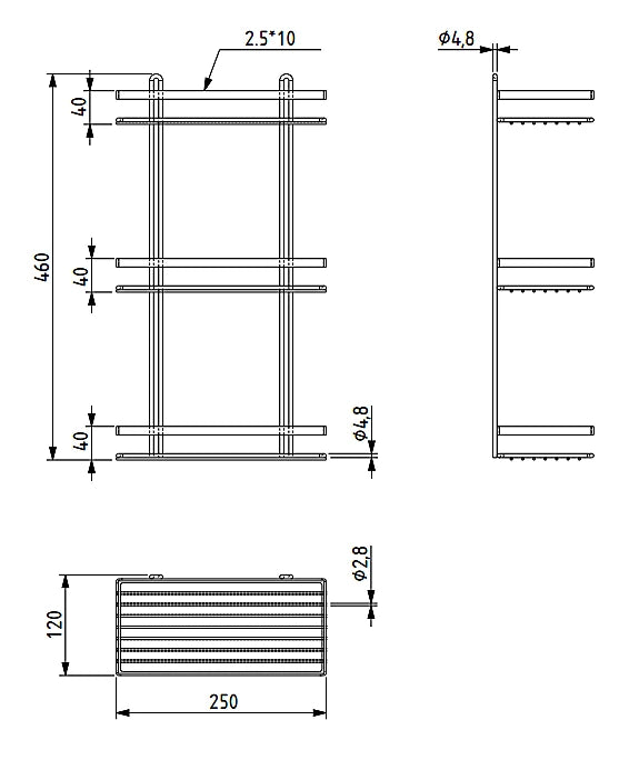Euroshowers Stainless Steel Chrome Plated Triple 3 Tier Rectangular Caddy 56500
