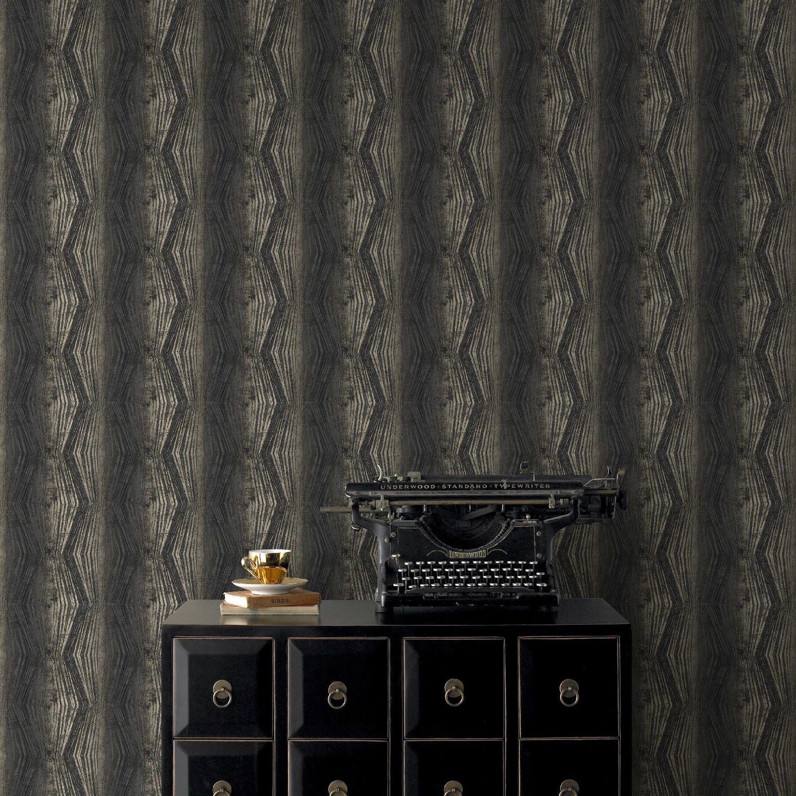Graham & Brown Boutique Charcoal & Gold Vermeil Metallic Striped Wallpaper 104153