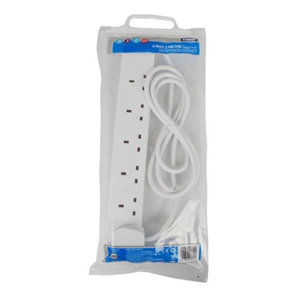 Status 6 Way Extension Socket - White - 2m -