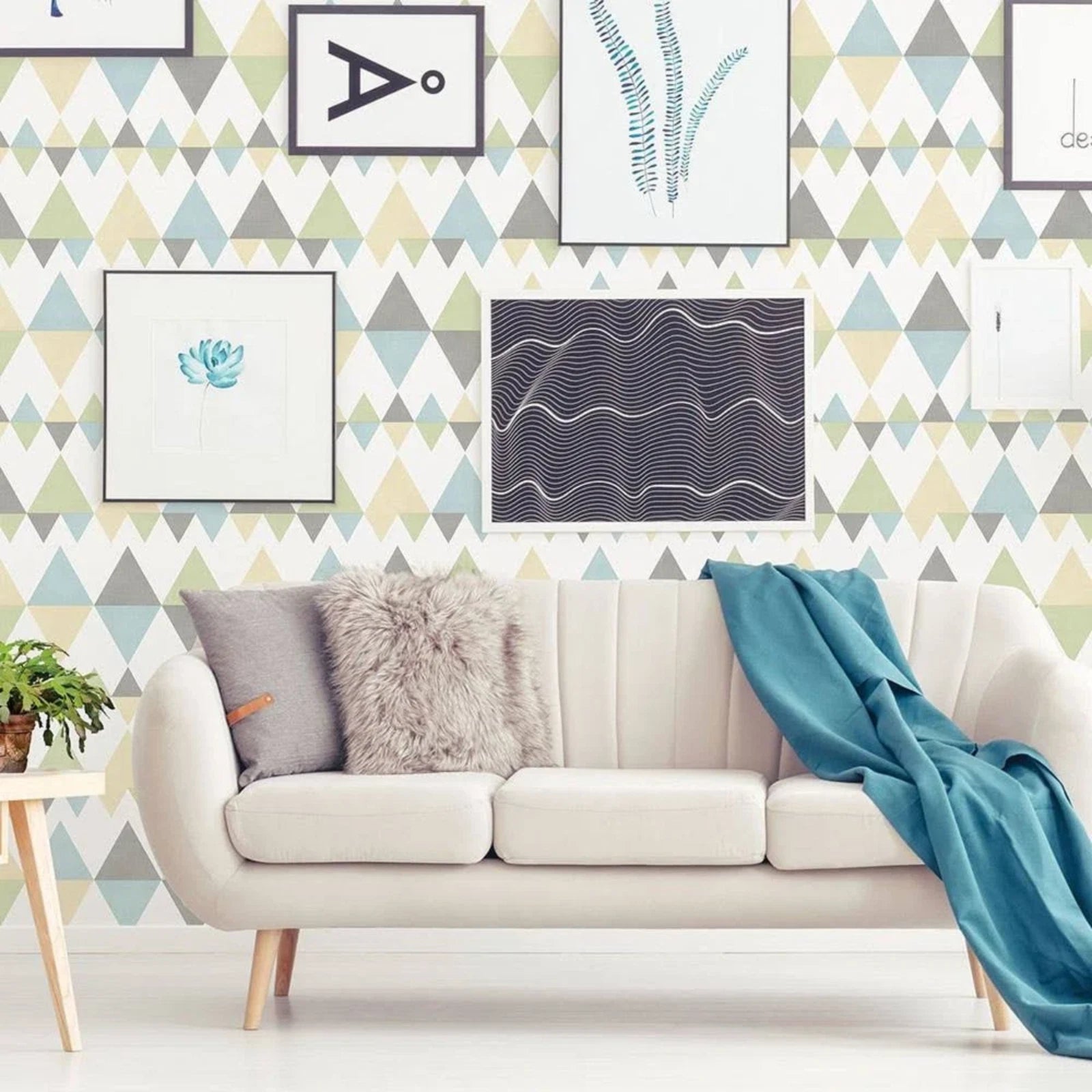 A Street Folklore Blue Grey Yellow Triangles Geometric Wallpaper FD25130