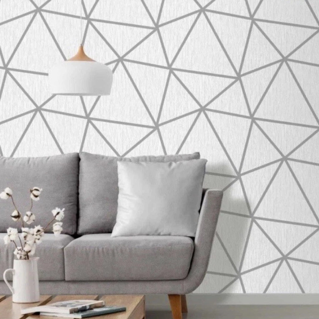 Debona Crystal White & Silver Geometric Glitter Wallpaper 9035