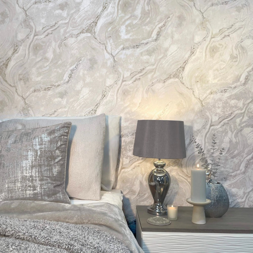 Vasari Palmetto Agate Marble Stone Grey Silver Italian Luxury Wallpaper 529463