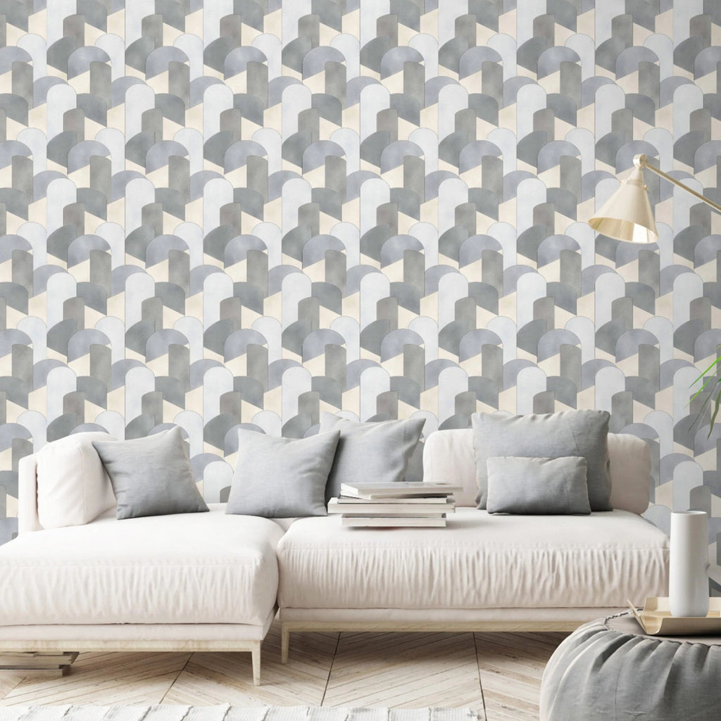 Elle Decor Galerie Arch Geometric Abstract Grey & Yellow Wallpaper 10155-10