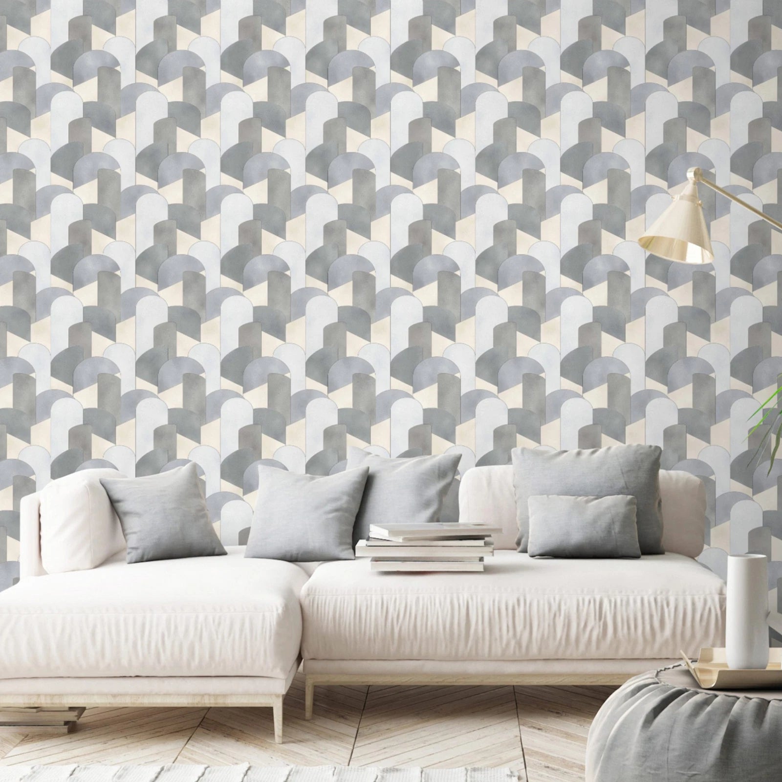 Elle Decor Galerie Arch Geometric Abstract Grey & Yellow Wallpaper 10155-10