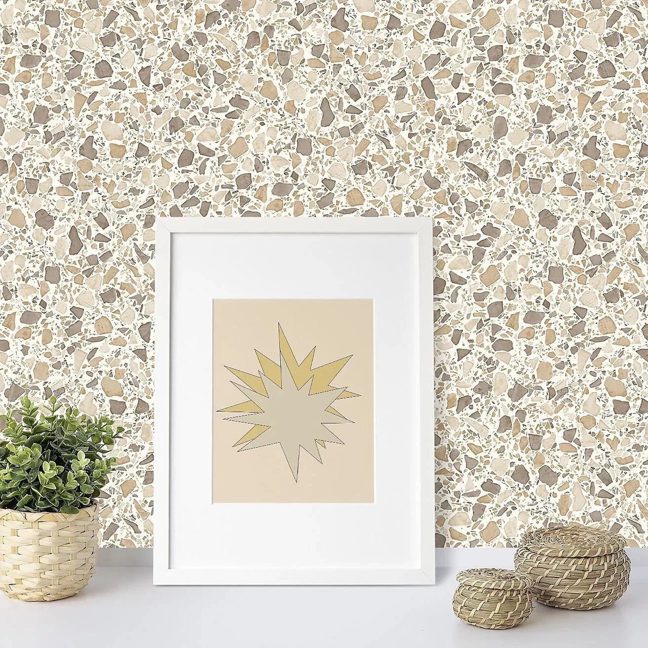 Exclusive Artisan Terrazzo Natural White Stone Granite Wallpaper Fd24953