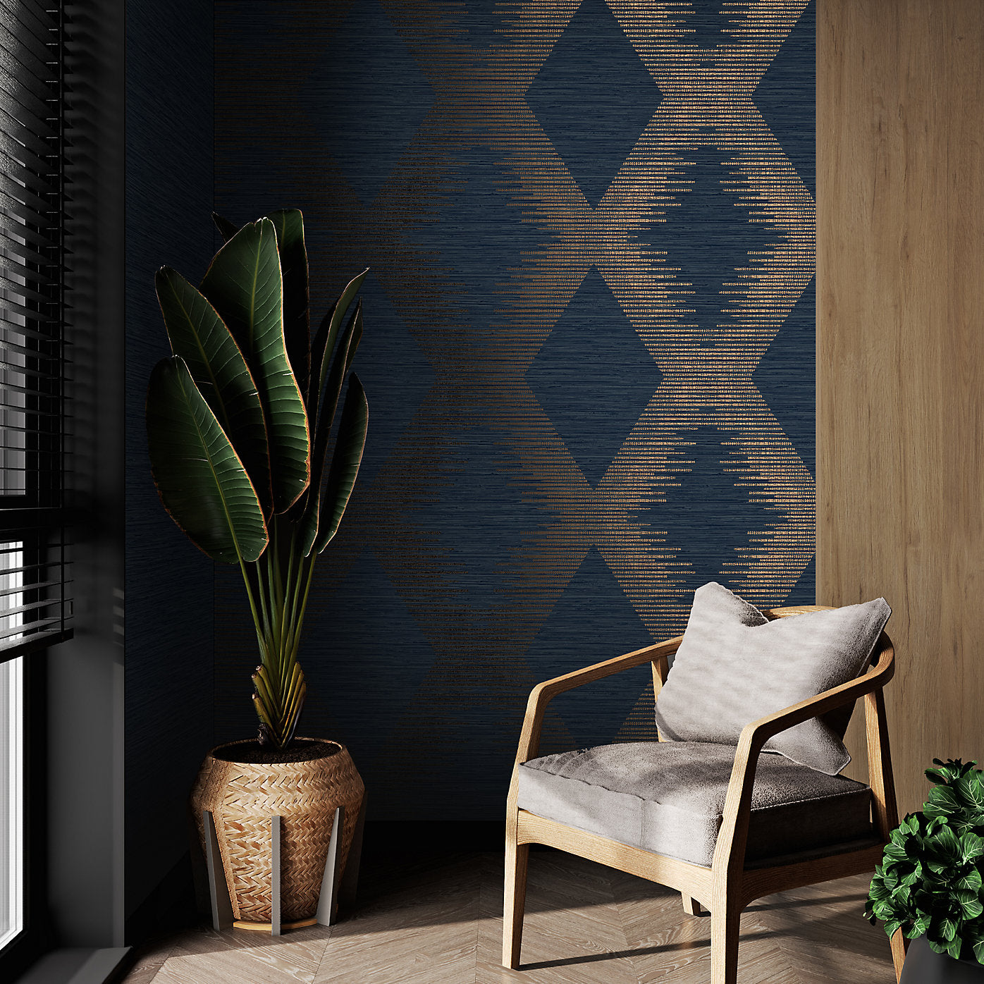 Graham & Brown Serenity Geometric Navy & Copper Wallpaper 120721