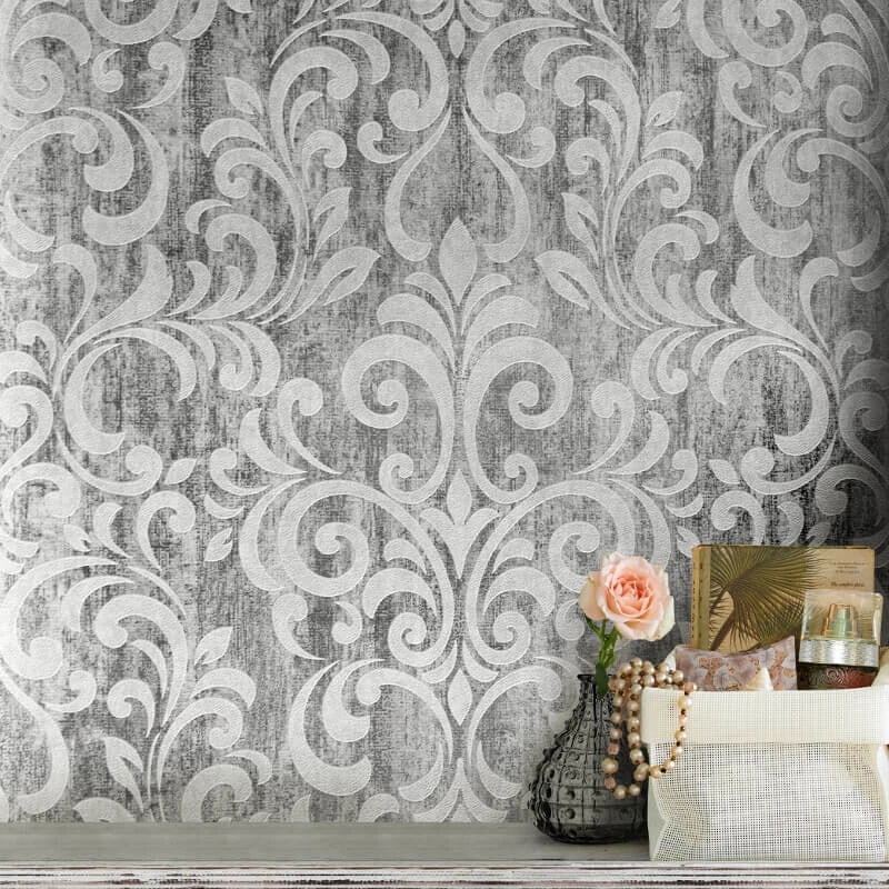 Muriva Mara Couture Damask Silver High Quality Metallic Wallpaper 701531