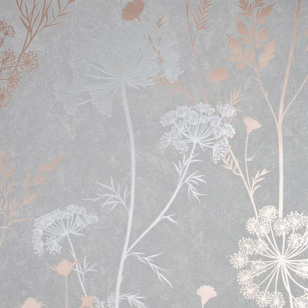 Superfresco Grey & Rose Gold Cow Parsley Floral Wallpaper 107460