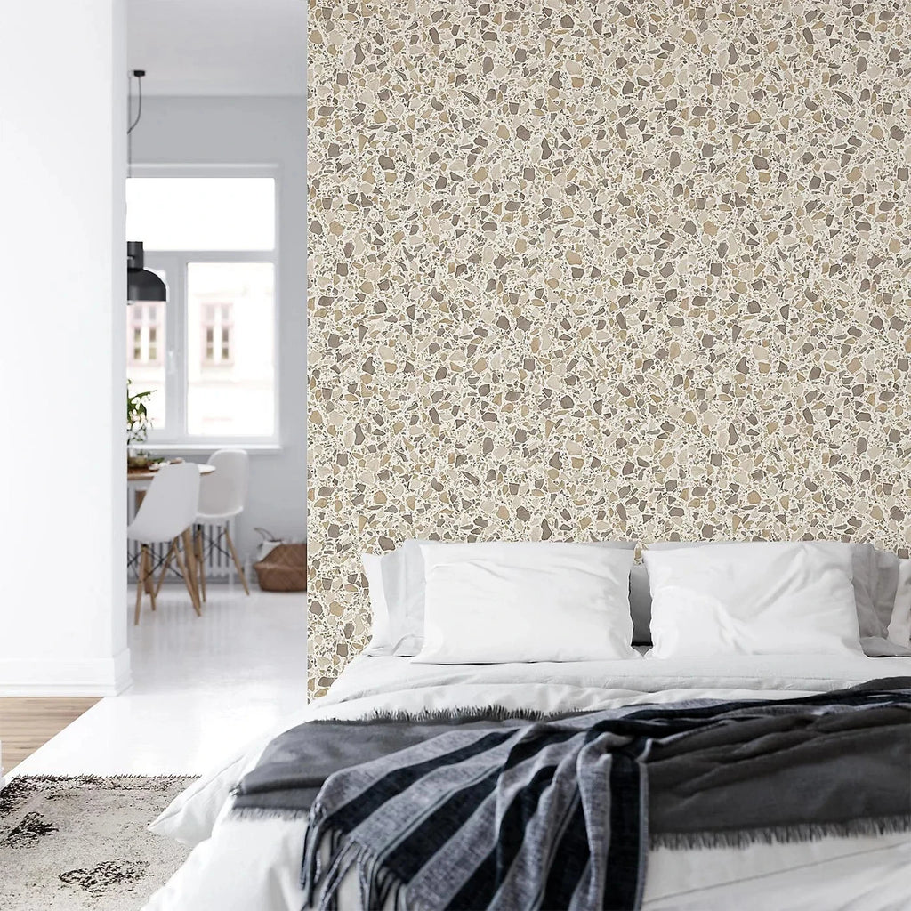 Exclusive Artisan Terrazzo Natural White Stone Granite Wallpaper Fd24953