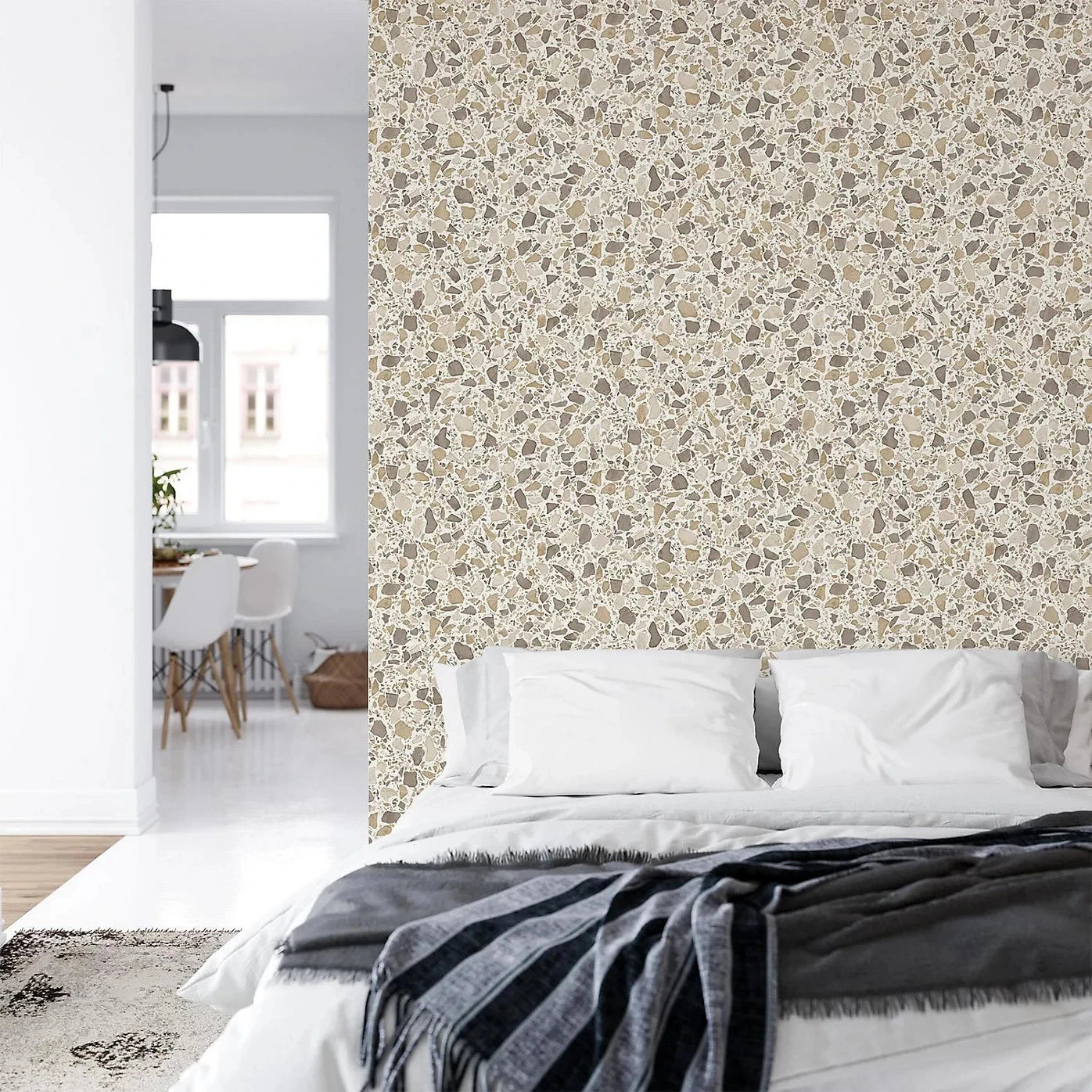 Exclusive Artisan Terrazzo Natural White Stone Granite Wallpaper Fd24953
