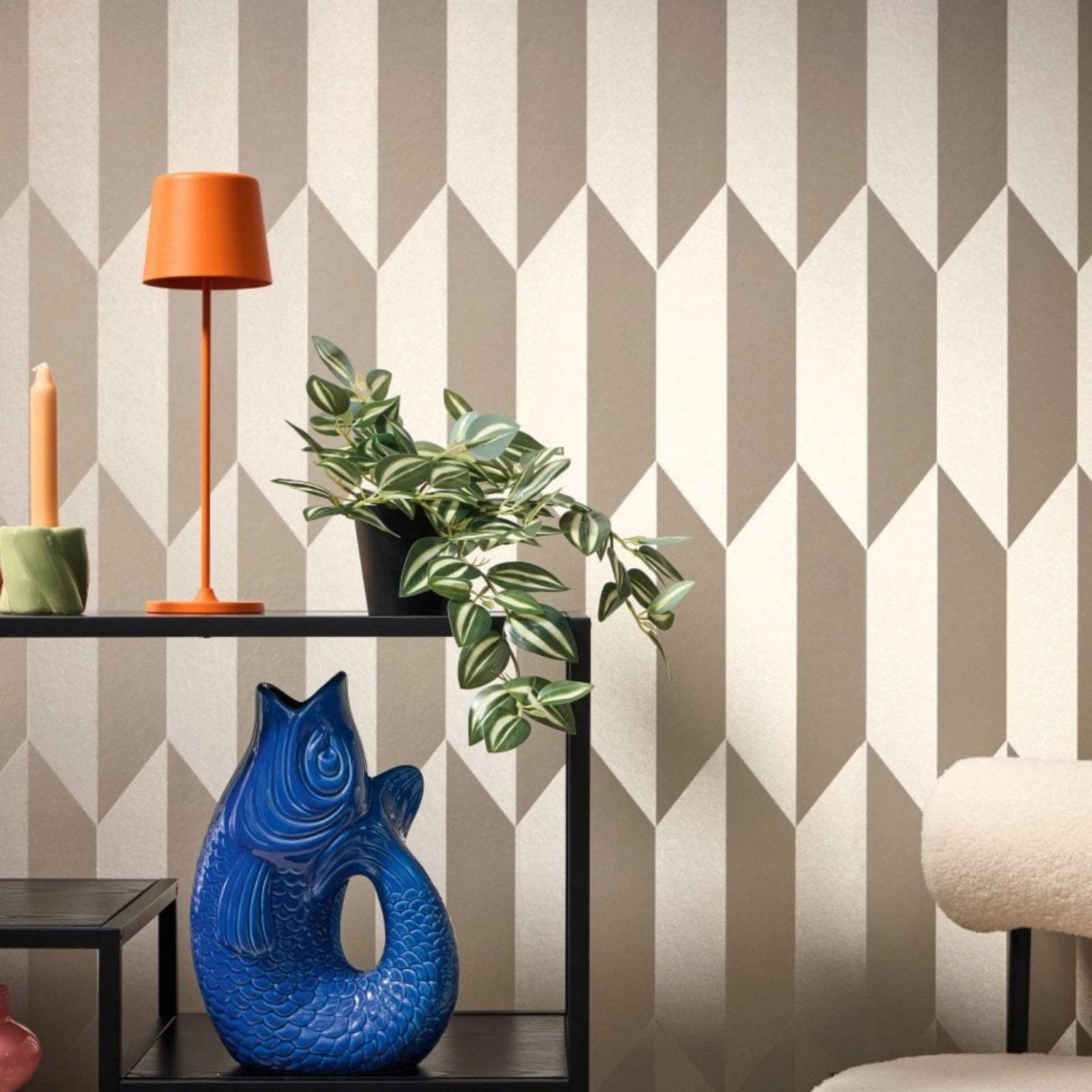 AS Cosmo Living Pale Gold Graphic Groove Geometric Chevron Wallpaper 79086-5