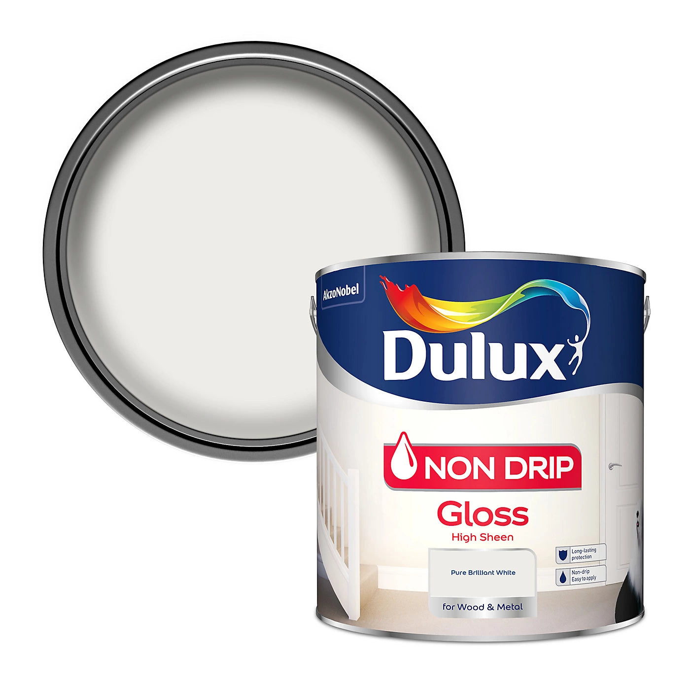 Dulux Brilliant White Non Drip Gloss Wood & Metal Paint 2.5L