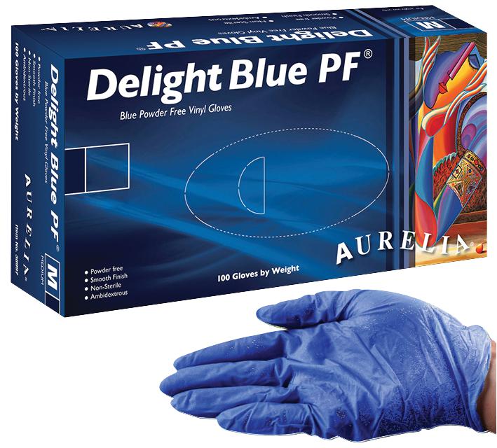 Aurella Blue Vinyl Powder Free Gloves Box of 100 - Medium