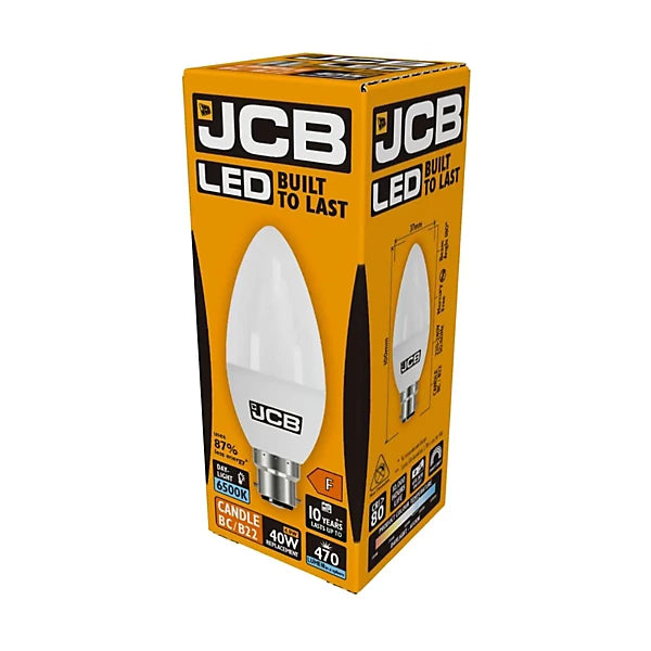 JCB 4.9w BC 6500k Frosted LED Candle Bulb - Daylight candle a