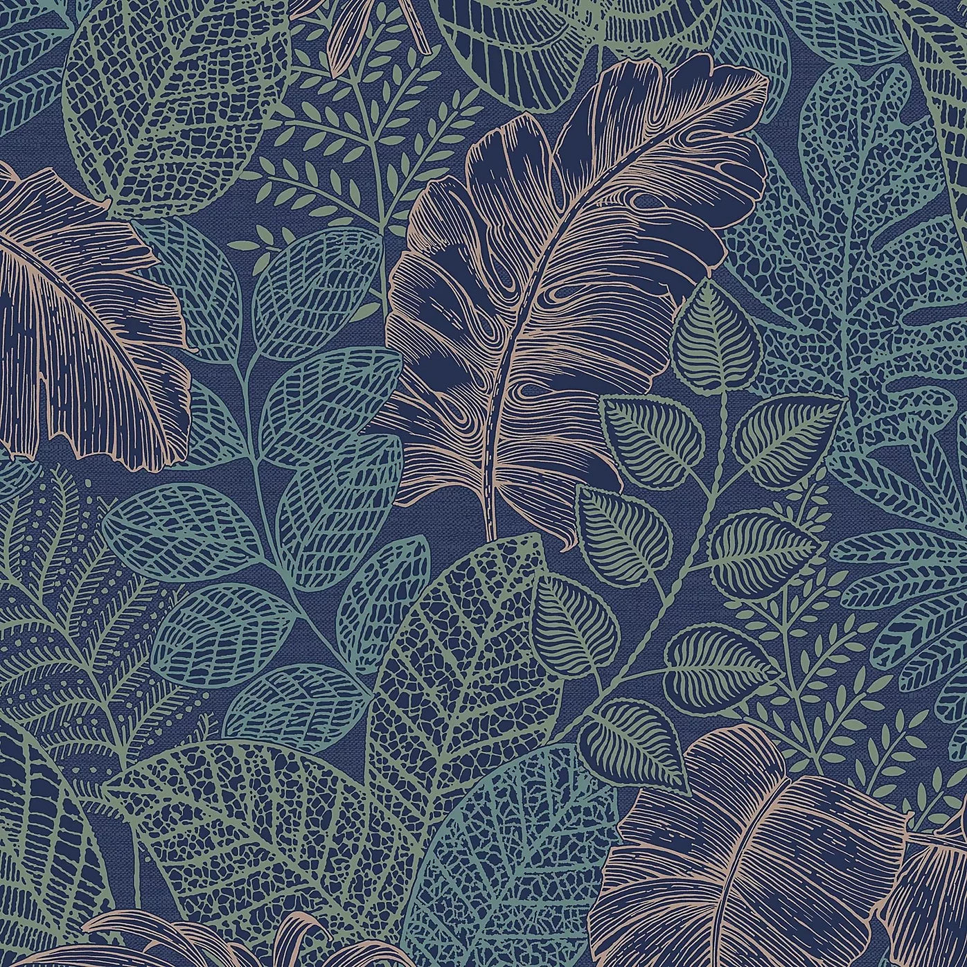 Graham & Brown Scattered Leaves Blue & Copper Wallpaper 122422