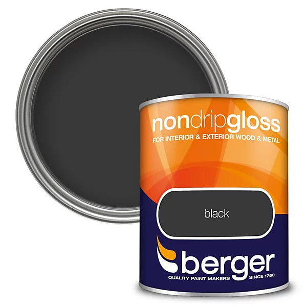 Berger Black Non Drip Gloss Wood & Metal Paint 750ml