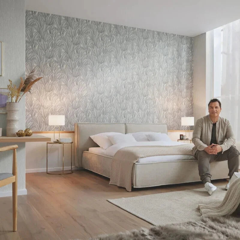 Erismann Zanzibar Leaf Light Grey Floral Wallpaper 10371-31