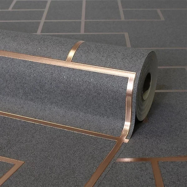 Vymura Platinum Square Geometric Metallic Foil Rose Gold Wallpaper FD42492